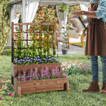 Raised Garden Bed With Trellis, 2-Tier Wood Planter Box, Rustic Brown Raised Garden Beds at Gallery Canada
