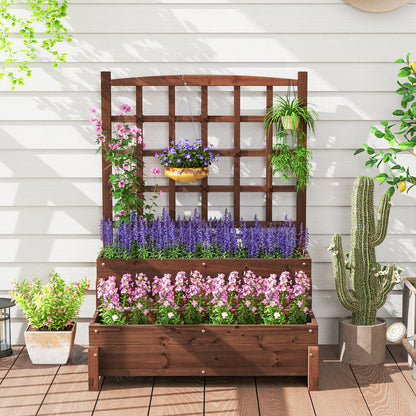 Raised Garden Bed With Trellis, 2-Tier Wood Planter Box, Rustic Brown Raised Garden Beds at Gallery Canada