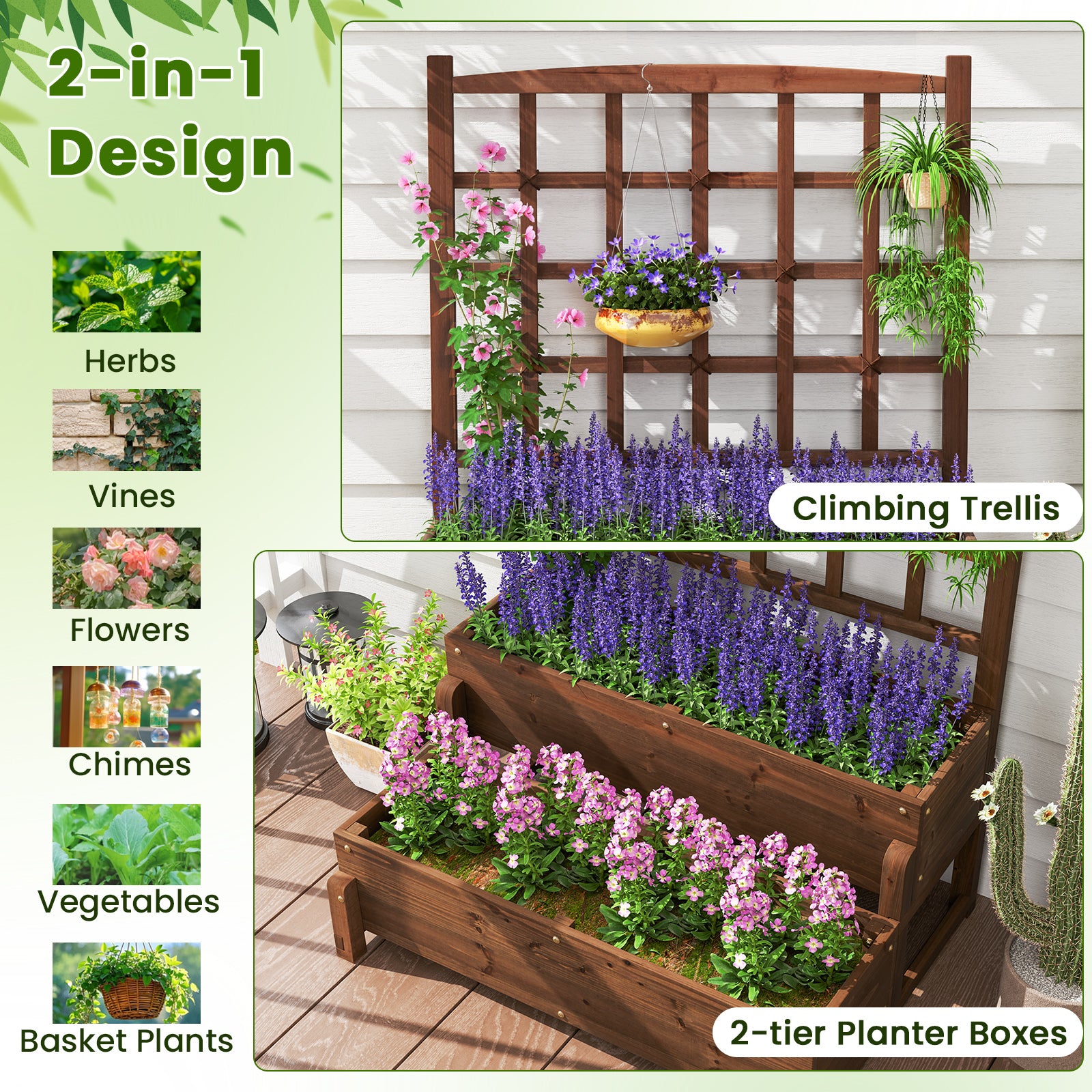 Raised Garden Bed With Trellis, 2-Tier Wood Planter Box, Rustic Brown Raised Garden Beds at Gallery Canada