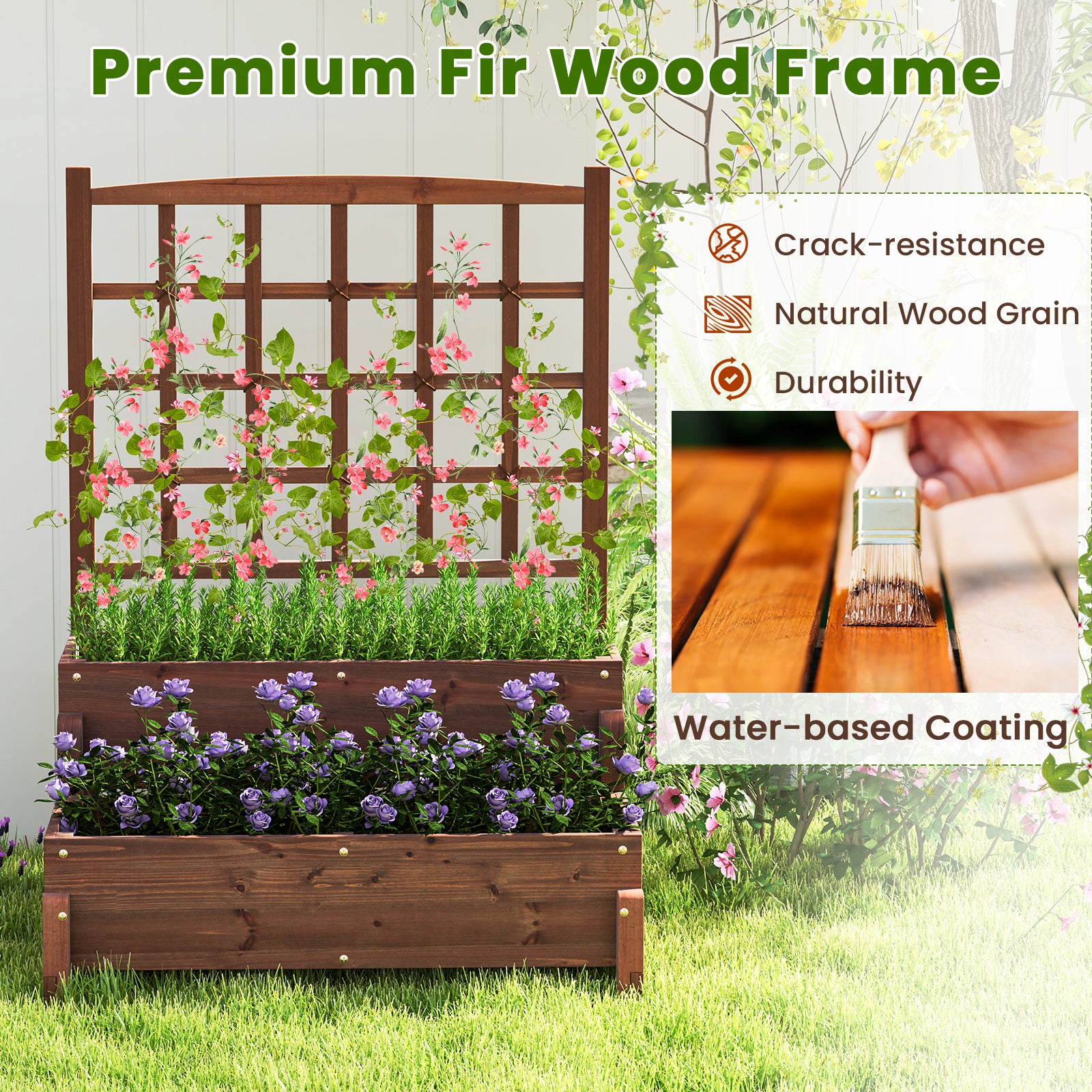 Raised Garden Bed With Trellis, 2-Tier Wood Planter Box, Rustic Brown Raised Garden Beds at Gallery Canada