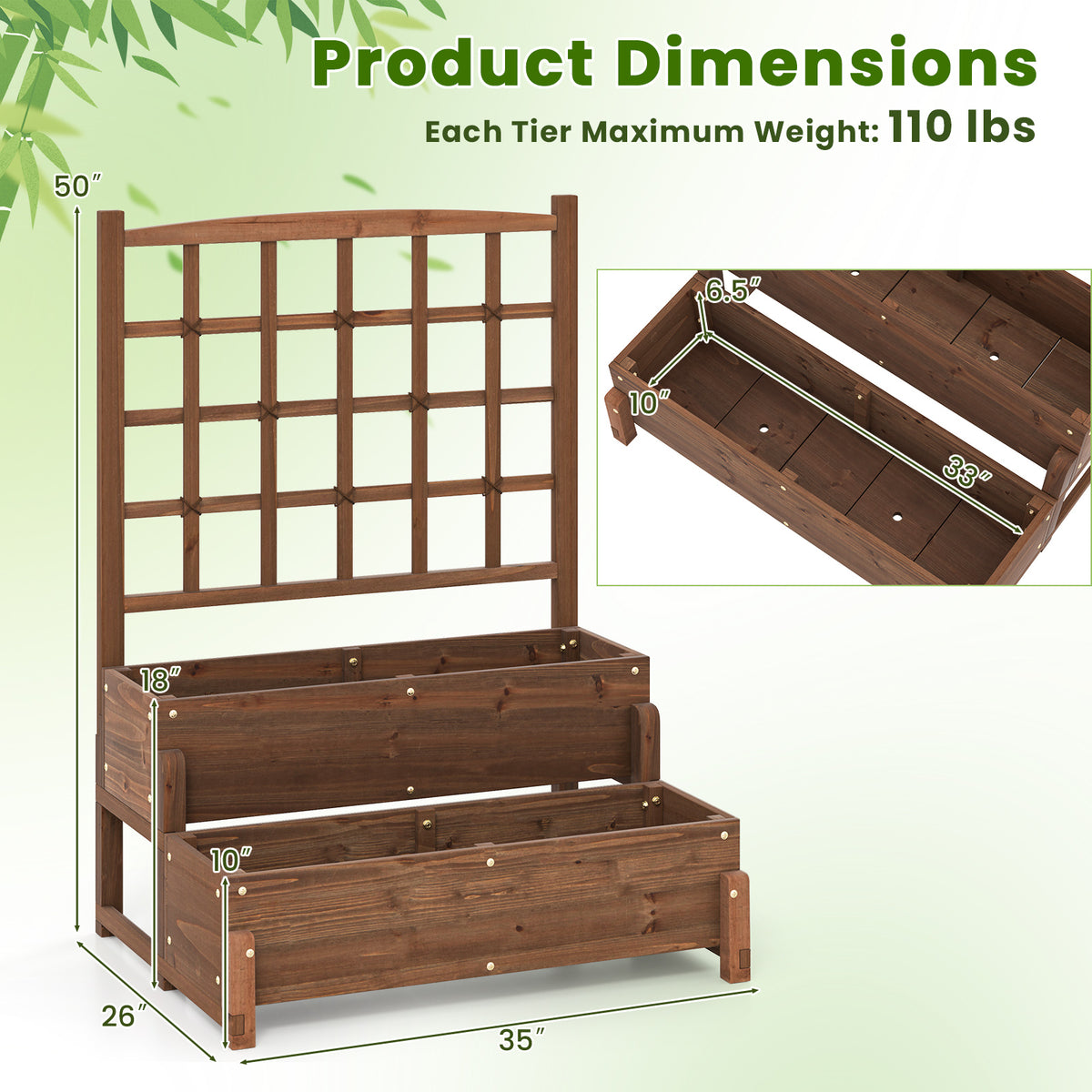 Raised Garden Bed With Trellis, 2-Tier Wood Planter Box, Rustic Brown Raised Garden Beds at Gallery Canada