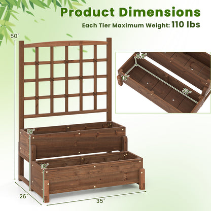 Raised Garden Bed With Trellis, 2-Tier Wood Planter Box, Rustic Brown Raised Garden Beds at Gallery Canada