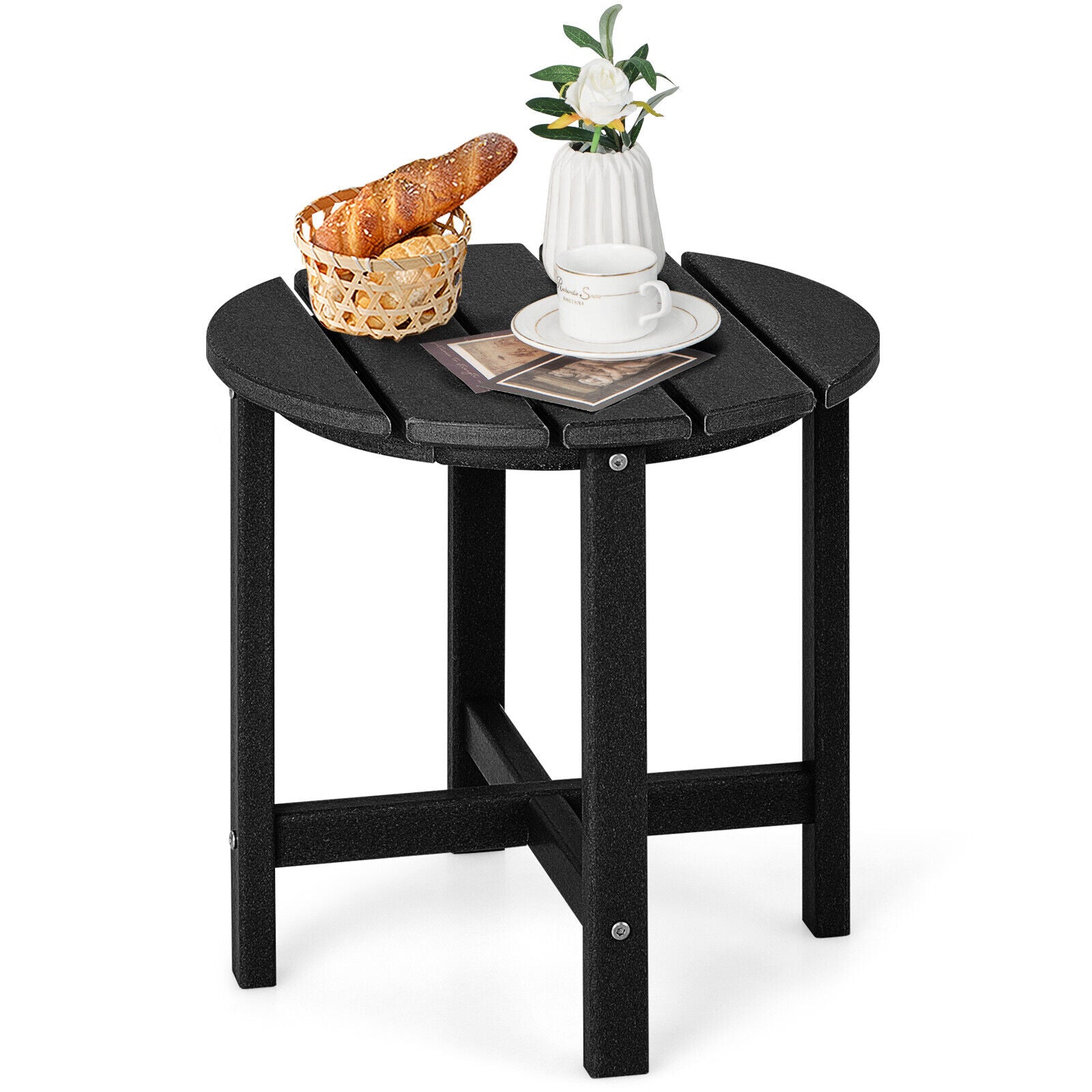 18 Inch Round Weather-Resistant Adirondack Side Table, Black Patio Coffee Tables at Gallery Canada