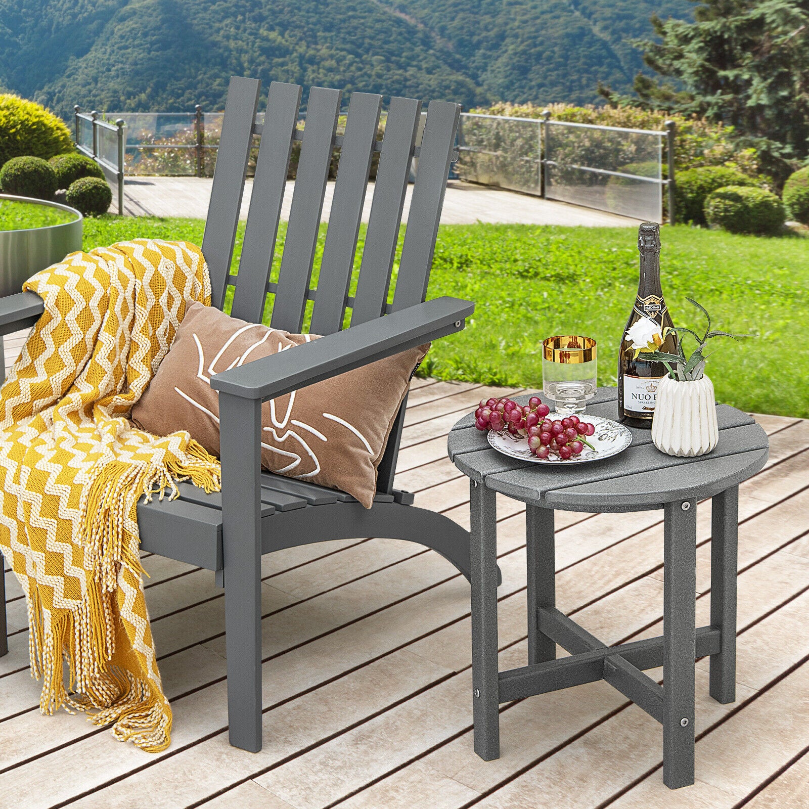 18 Inch Round Weather-Resistant Adirondack Side Table, Gray Patio Coffee Tables at Gallery Canada