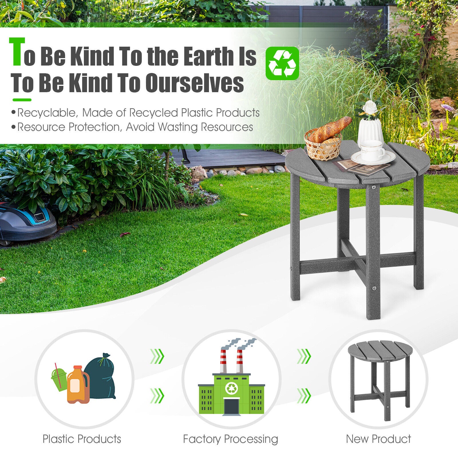 18 Inch Round Weather-Resistant Adirondack Side Table, Gray Patio Coffee Tables at Gallery Canada