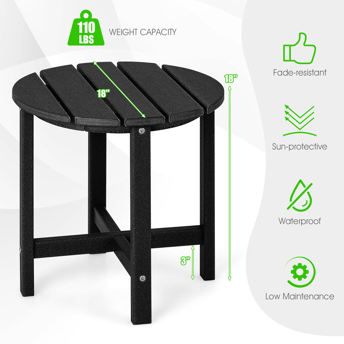 Set Of 2 18 Inch Round Weather-Resistant Adirondack Side Tables, Black Patio Coffee Tables at Gallery Canada