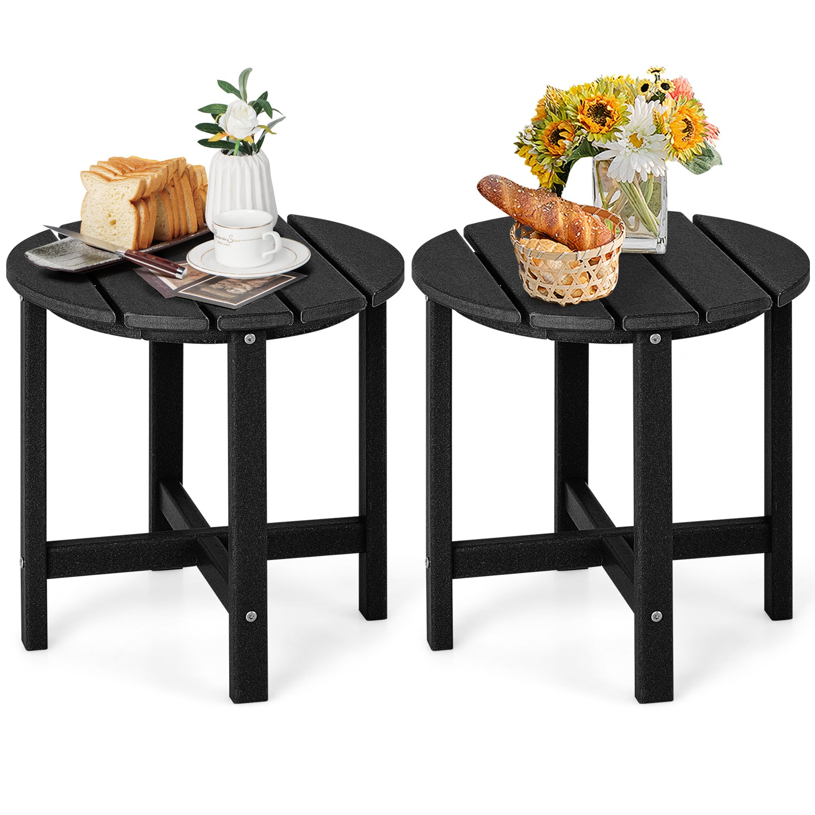 Set Of 2 18 Inch Round Weather-Resistant Adirondack Side Tables, Black Patio Coffee Tables Black at Gallery Canada