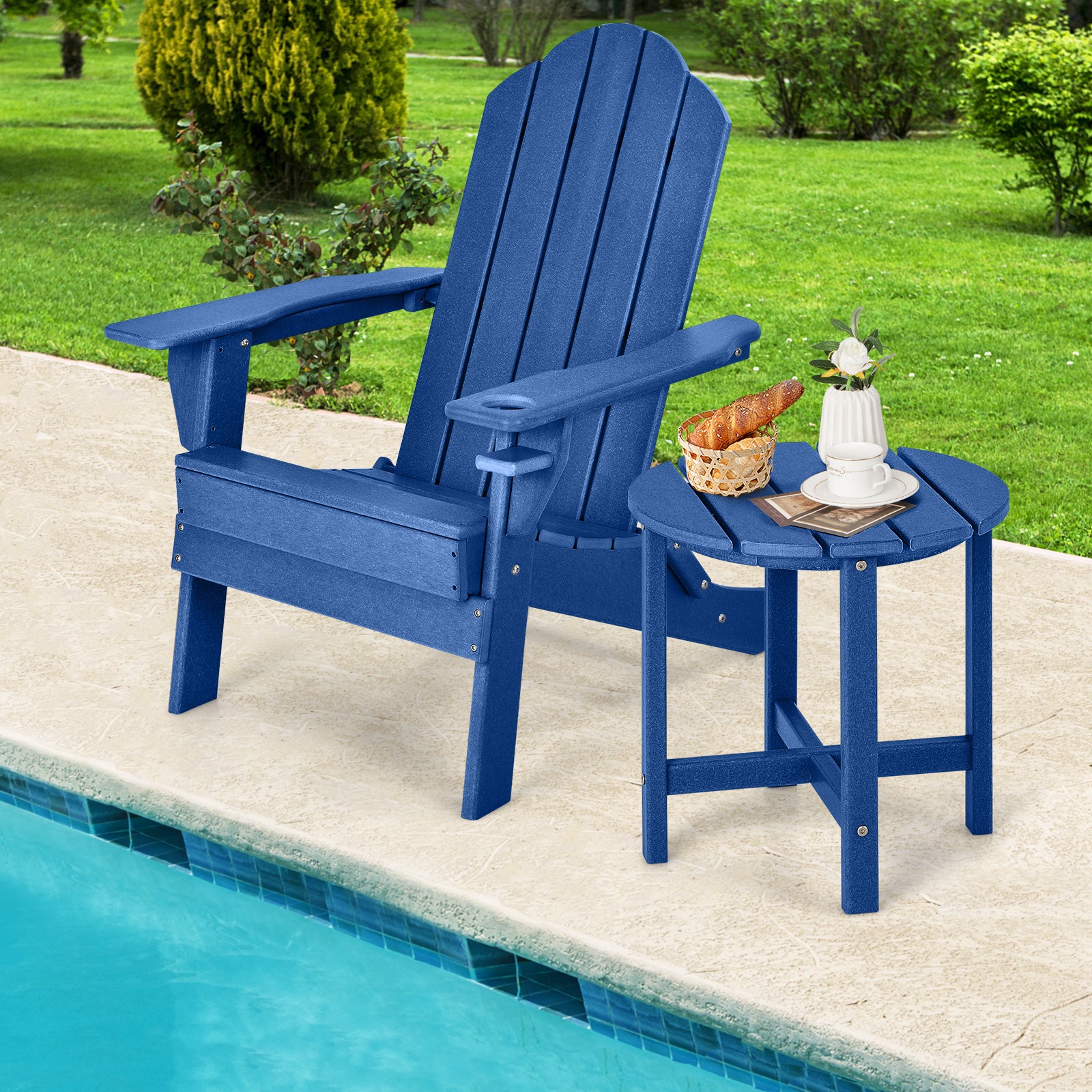 Set Of 2 18 Inch Round Weather-Resistant Side Tables, Navy Patio Coffee Tables at Gallery Canada