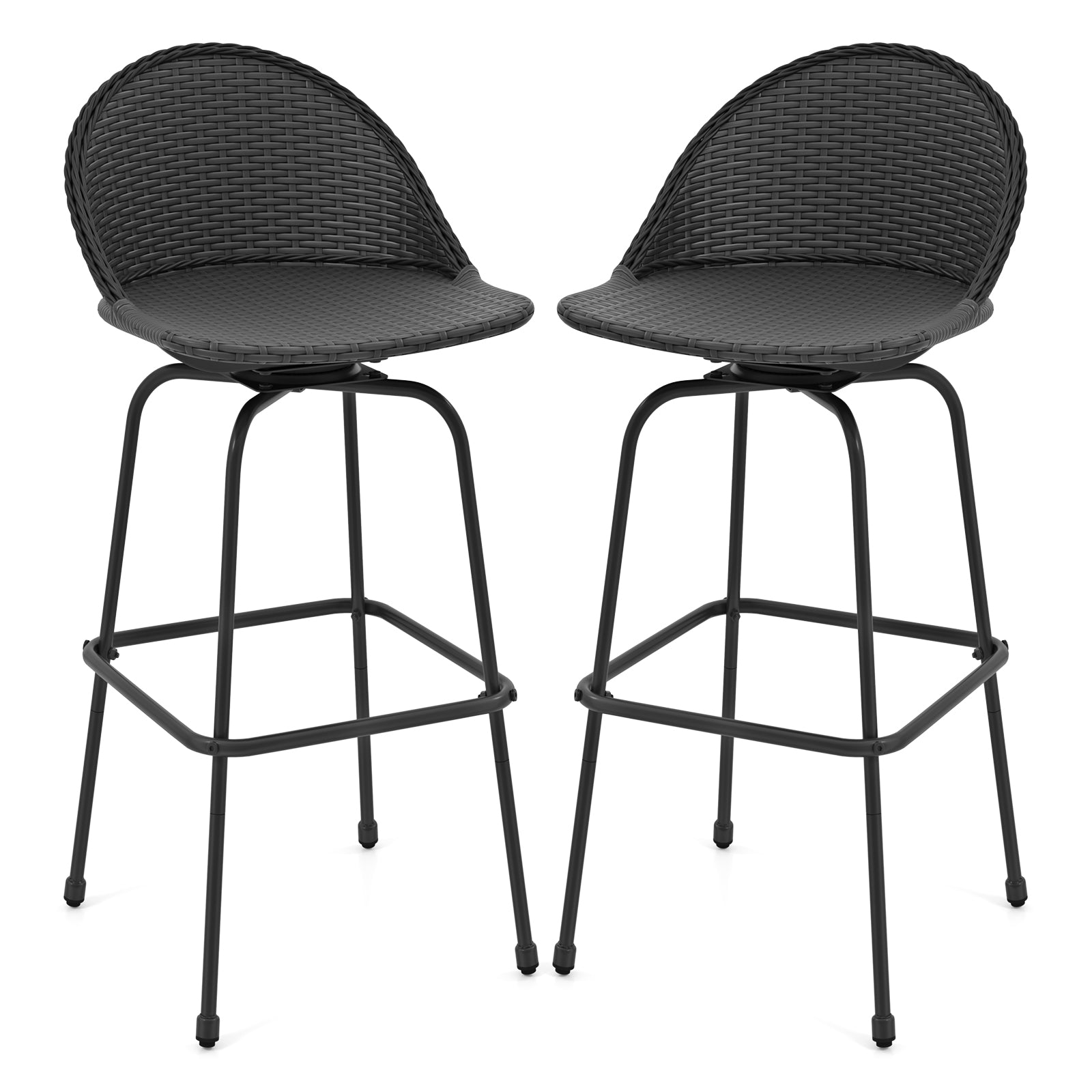 Set Of 2 Rattan Swivel Barstools, Curved Back, Black Outdoor Seating & Patio Chairs at Gallery Canada