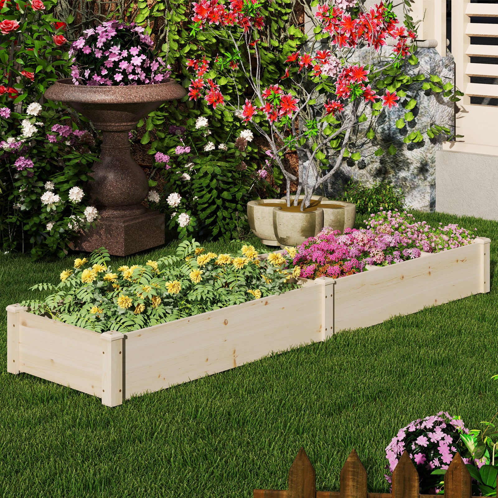 Wooden Raised Garden Bed, Open-Ended Base, 2 Planter Boxes Divider, Natural Raised Garden Beds at Gallery Canada