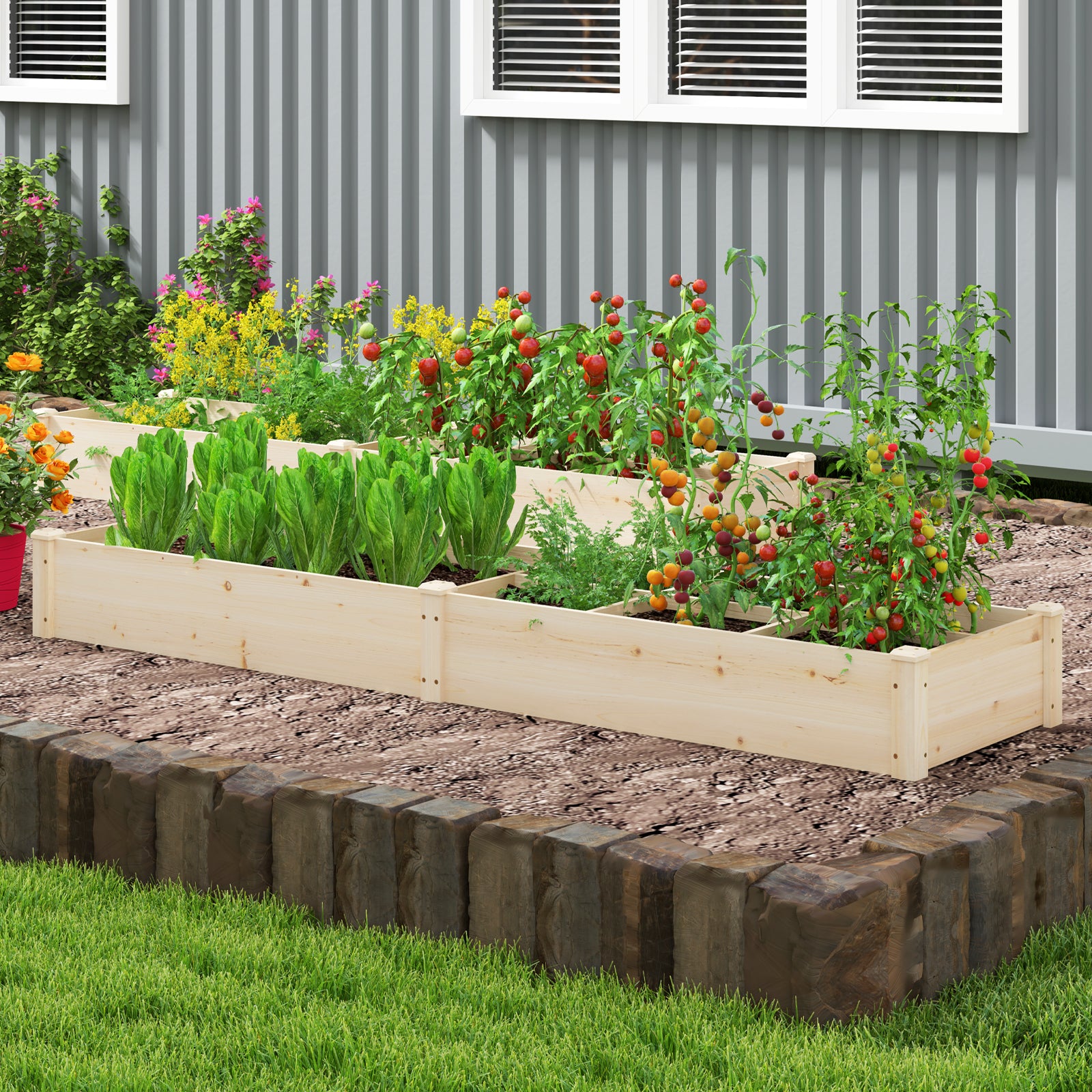 Wooden Raised Garden Bed, Open-Ended Base, 2 Planter Boxes Divider, Natural Raised Garden Beds at Gallery Canada