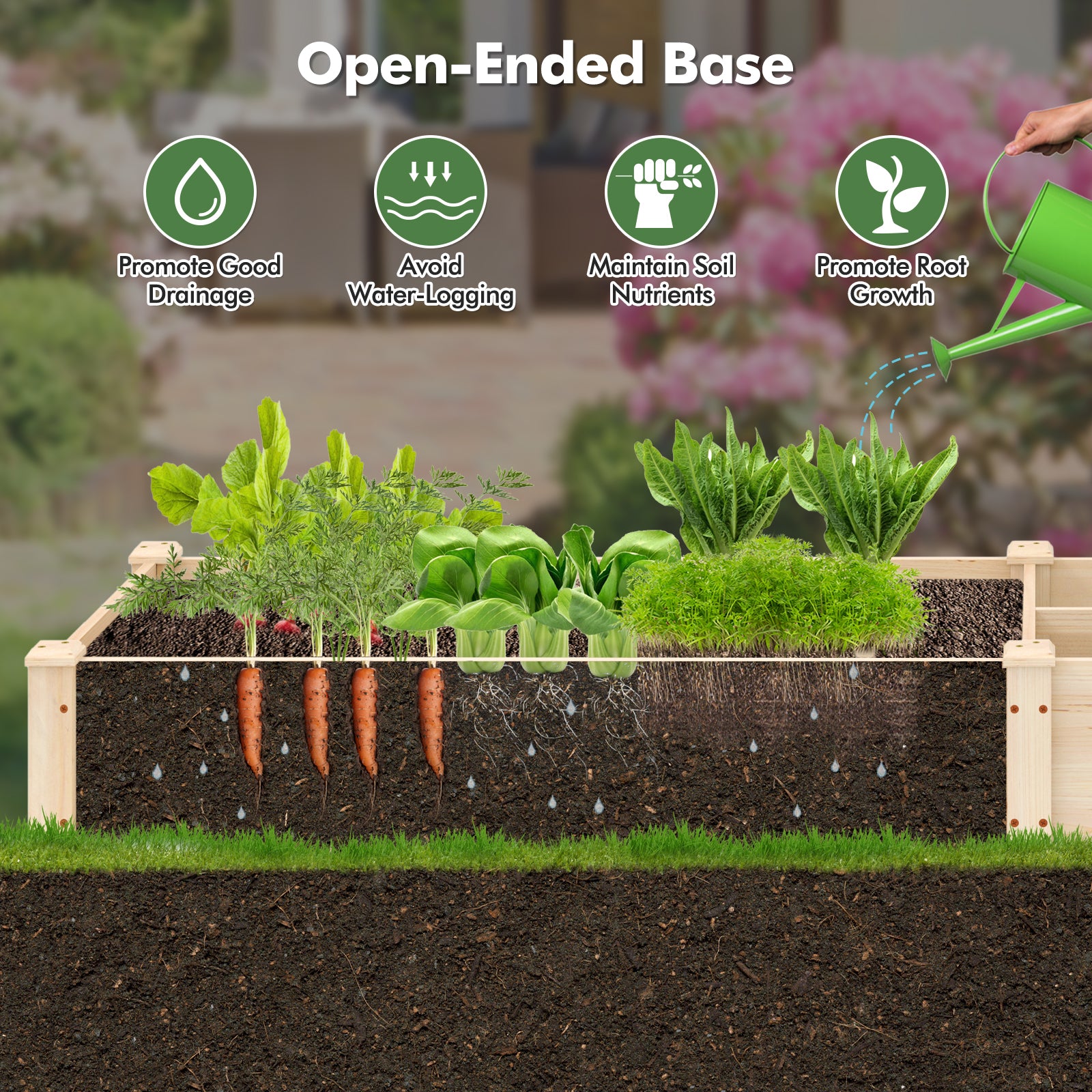 Wooden Raised Garden Bed, Open-Ended Base, 2 Planter Boxes Divider, Natural Raised Garden Beds at Gallery Canada