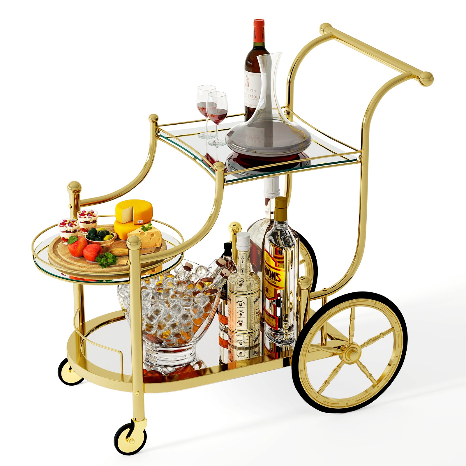 3-Tier Bar Cart With Wheels, Mirrored Shelves, Golden Kitchen Islands & Carts at Gallery Canada