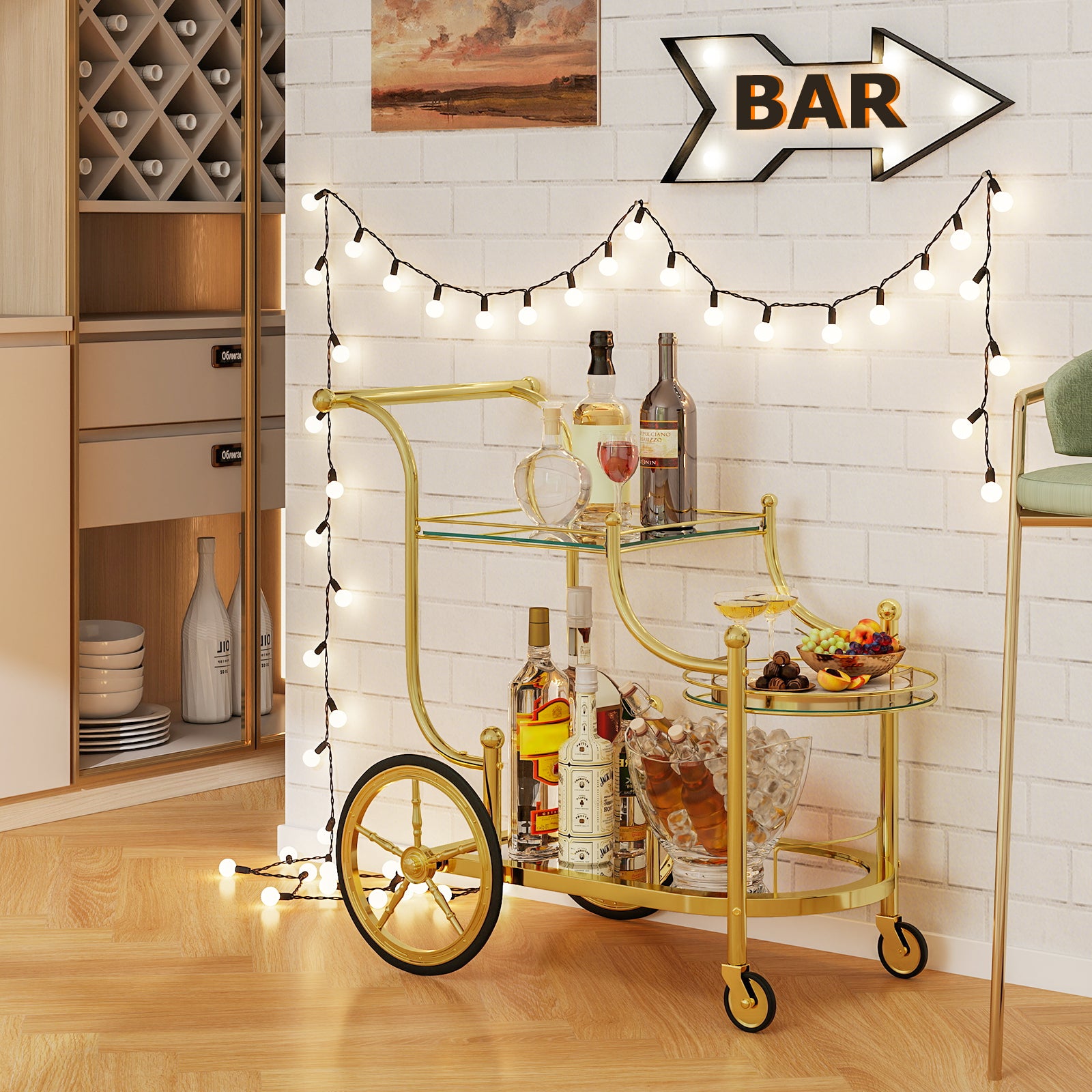 3-Tier Bar Cart With Wheels, Mirrored Shelves, Golden Kitchen Islands & Carts at Gallery Canada