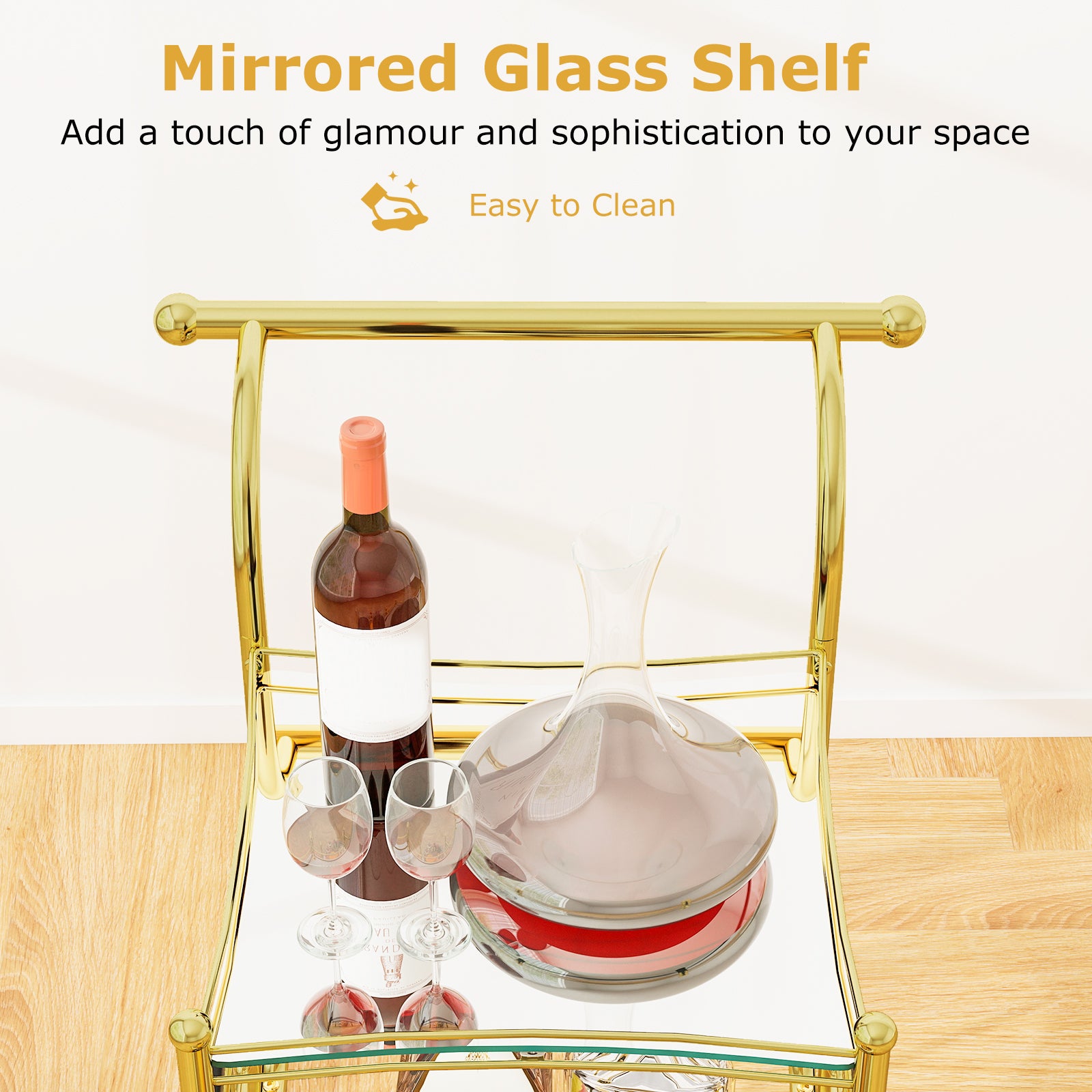 3-Tier Bar Cart With Wheels, Mirrored Shelves, Golden Kitchen Islands & Carts at Gallery Canada
