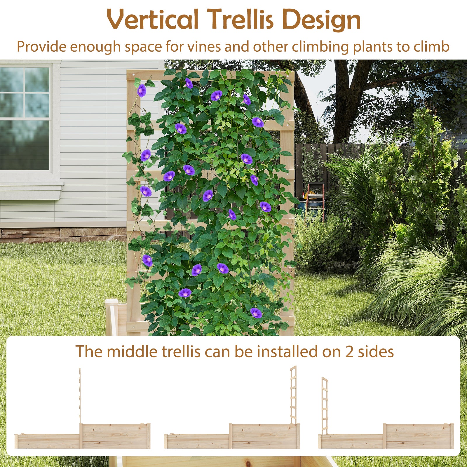 Wooden Raised Garden Bed With Trellis, 87 Inch, Natural Raised Garden Beds at Gallery Canada