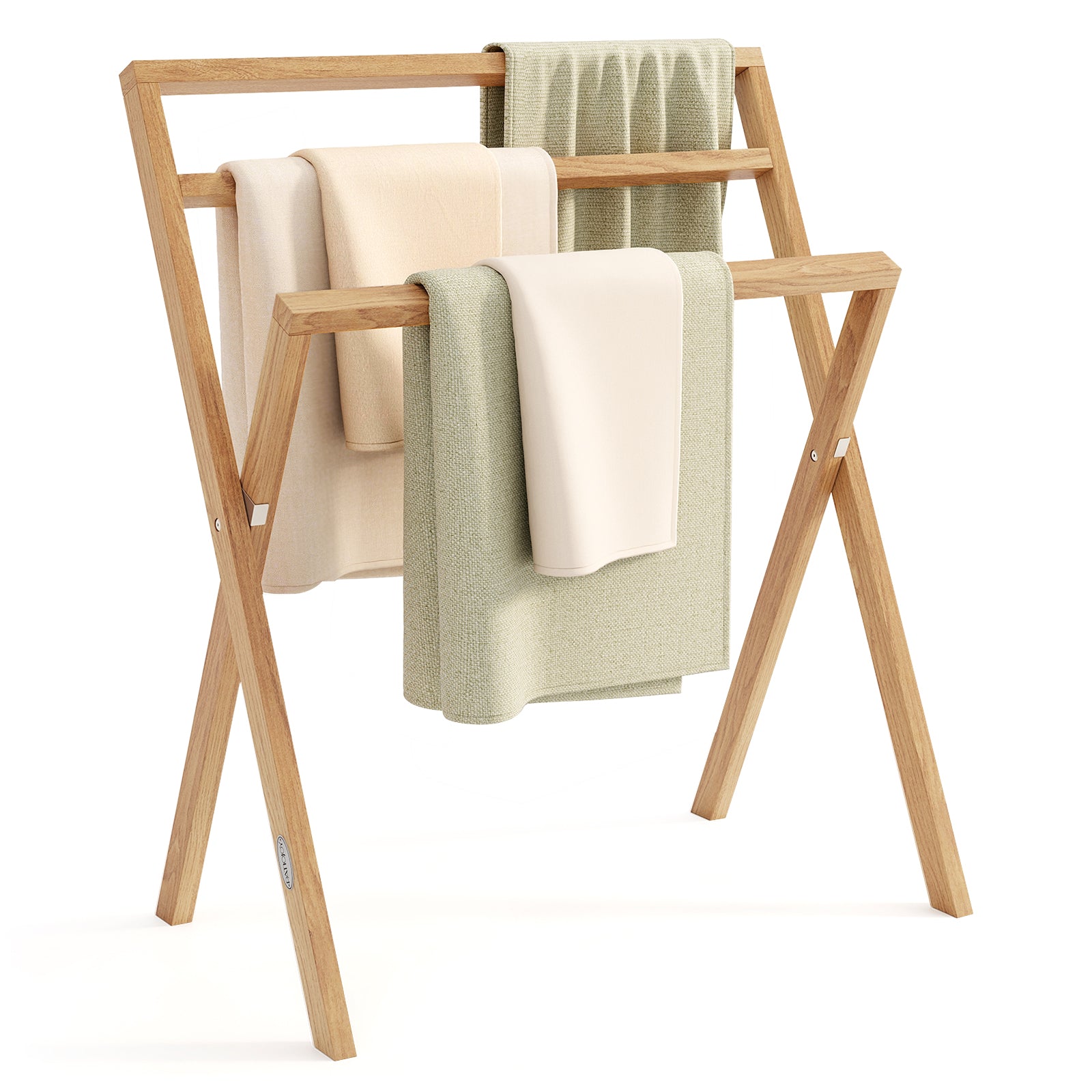 Freestanding Foldable Teak Wood Towel Rack, 3 Hanging Crossbars, Natural Towel Racks Natural at Gallery Canada