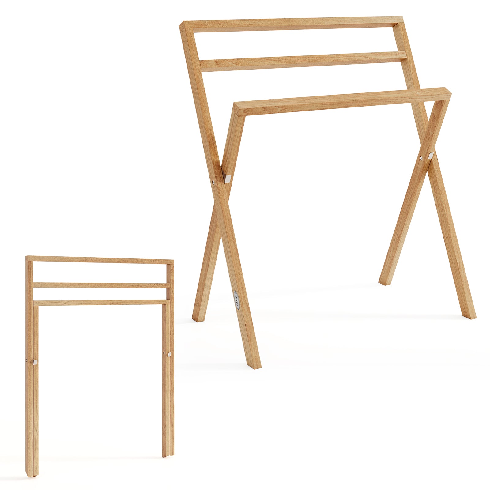 Freestanding Foldable Teak Wood Towel Rack, 3 Hanging Crossbars, Natural Towel Racks at Gallery Canada