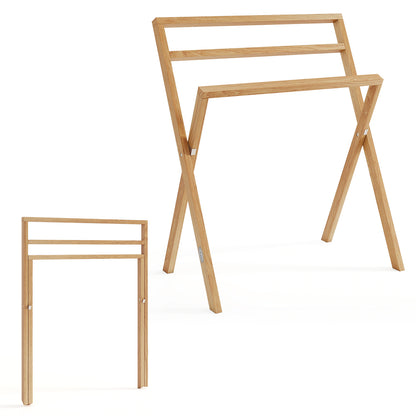 Freestanding Foldable Teak Wood Towel Rack, 3 Hanging Crossbars, Natural Towel Racks at Gallery Canada
