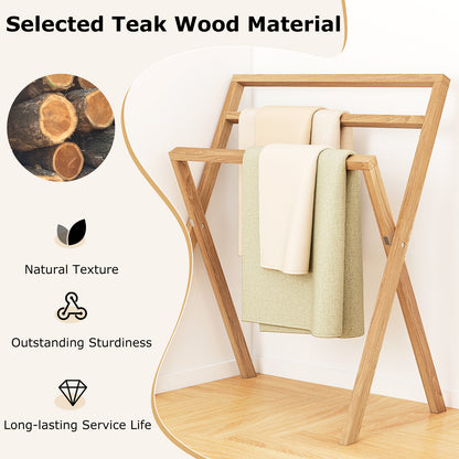 Freestanding Foldable Teak Wood Towel Rack, 3 Hanging Crossbars, Natural Towel Racks at Gallery Canada
