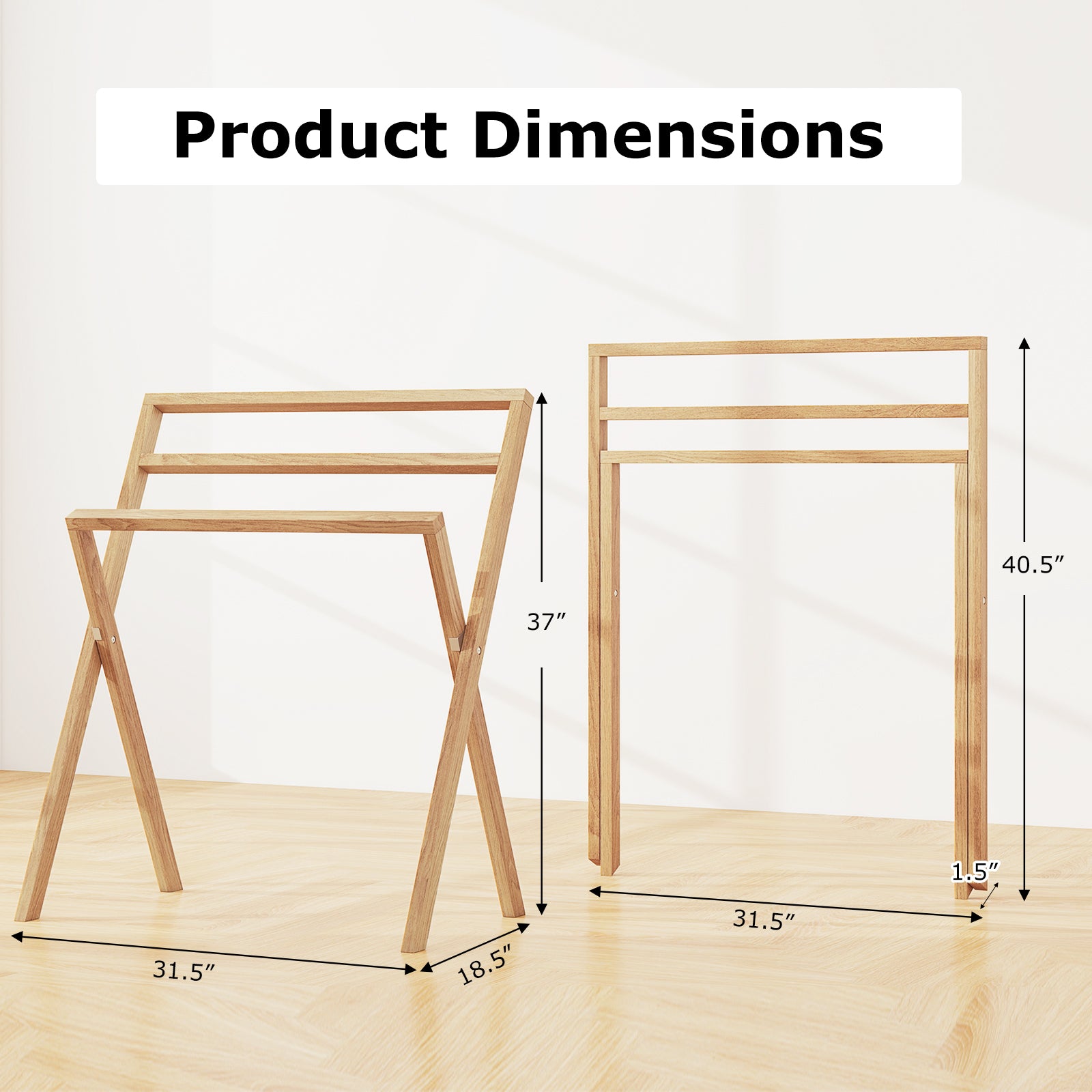 Freestanding Foldable Teak Wood Towel Rack, 3 Hanging Crossbars, Natural Towel Racks at Gallery Canada