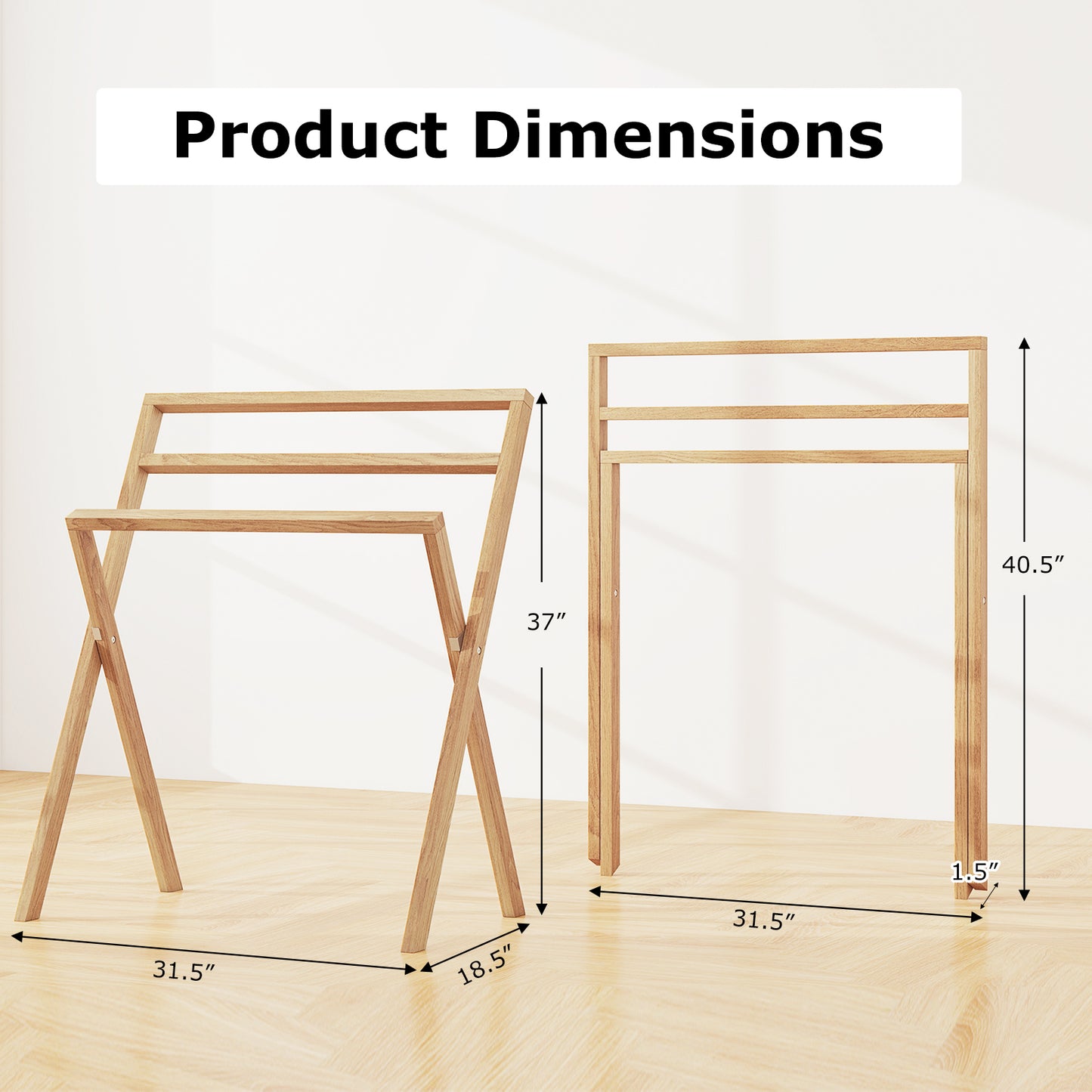 Freestanding Foldable Teak Wood Towel Rack, 3 Hanging Crossbars, Natural Towel Racks at Gallery Canada