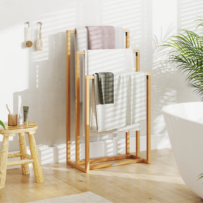 3-Tier Teak Wood Towel Rack, 3 Hanging Crossbars, Natural Towel Racks at Gallery Canada