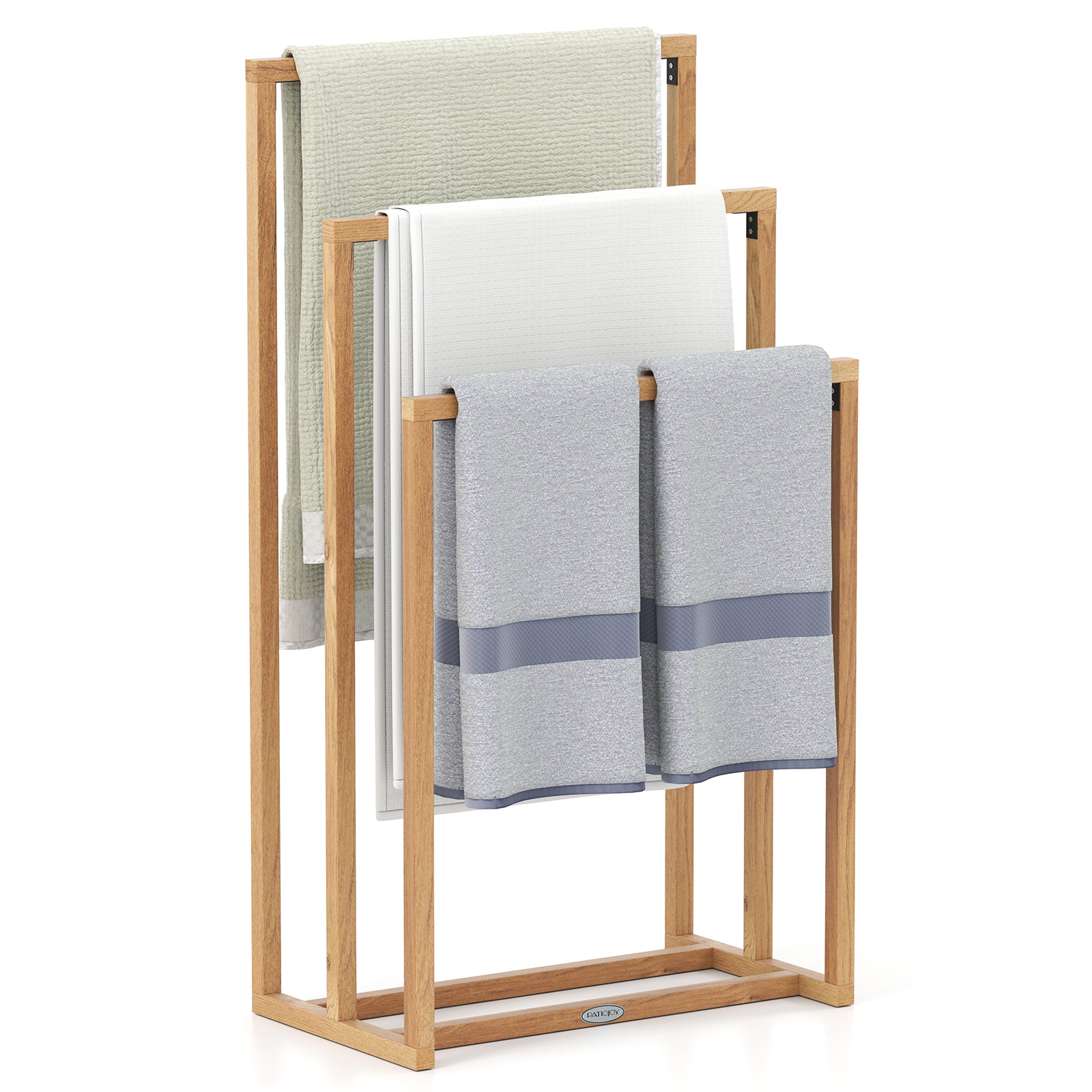 3-Tier Teak Wood Towel Rack, 3 Hanging Crossbars, Natural Towel Racks Natural at Gallery Canada