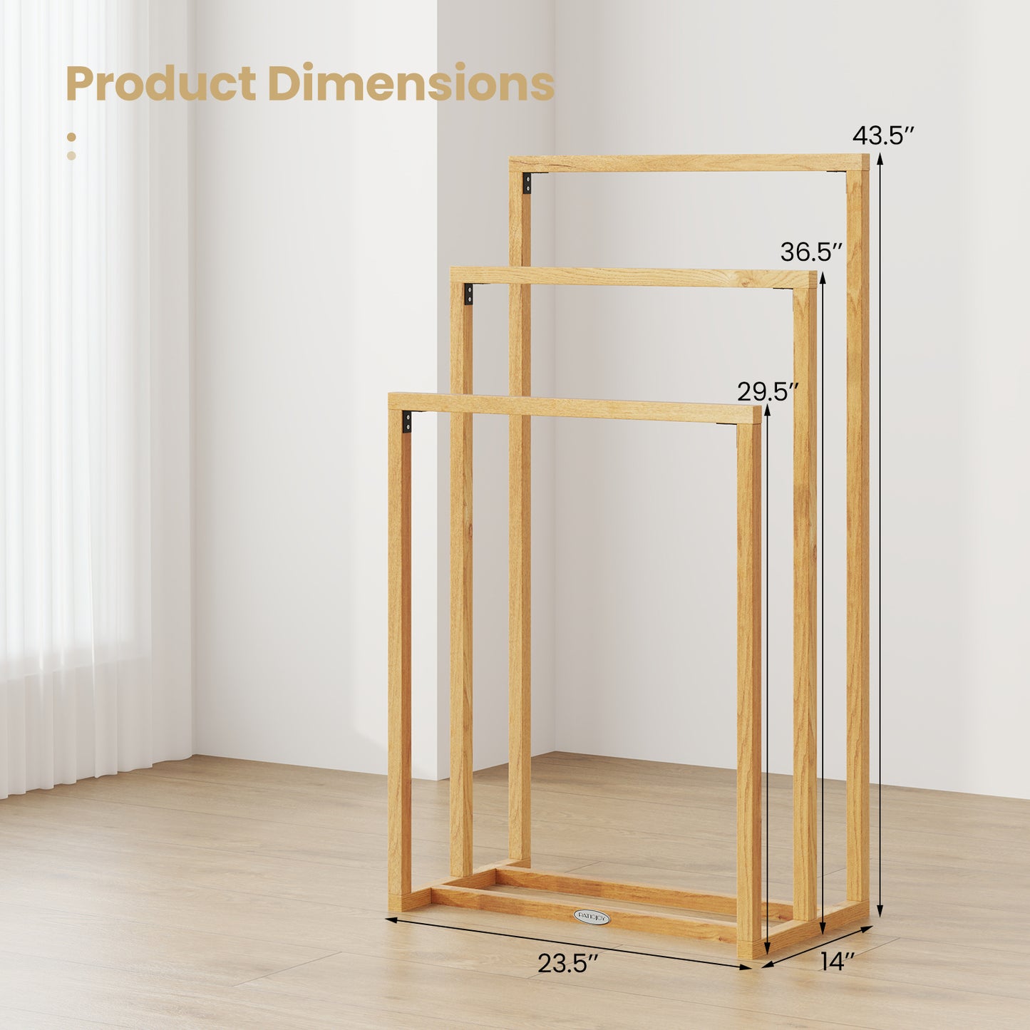 3-Tier Teak Wood Towel Rack, 3 Hanging Crossbars, Natural Towel Racks at Gallery Canada