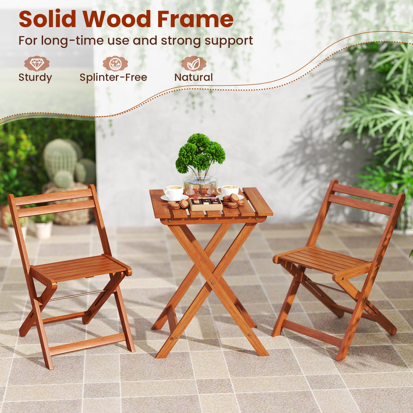 3 Piece Solid Wood Furniture Set, 2 Folding Chairs Patio Furniture Sets at Gallery Canada