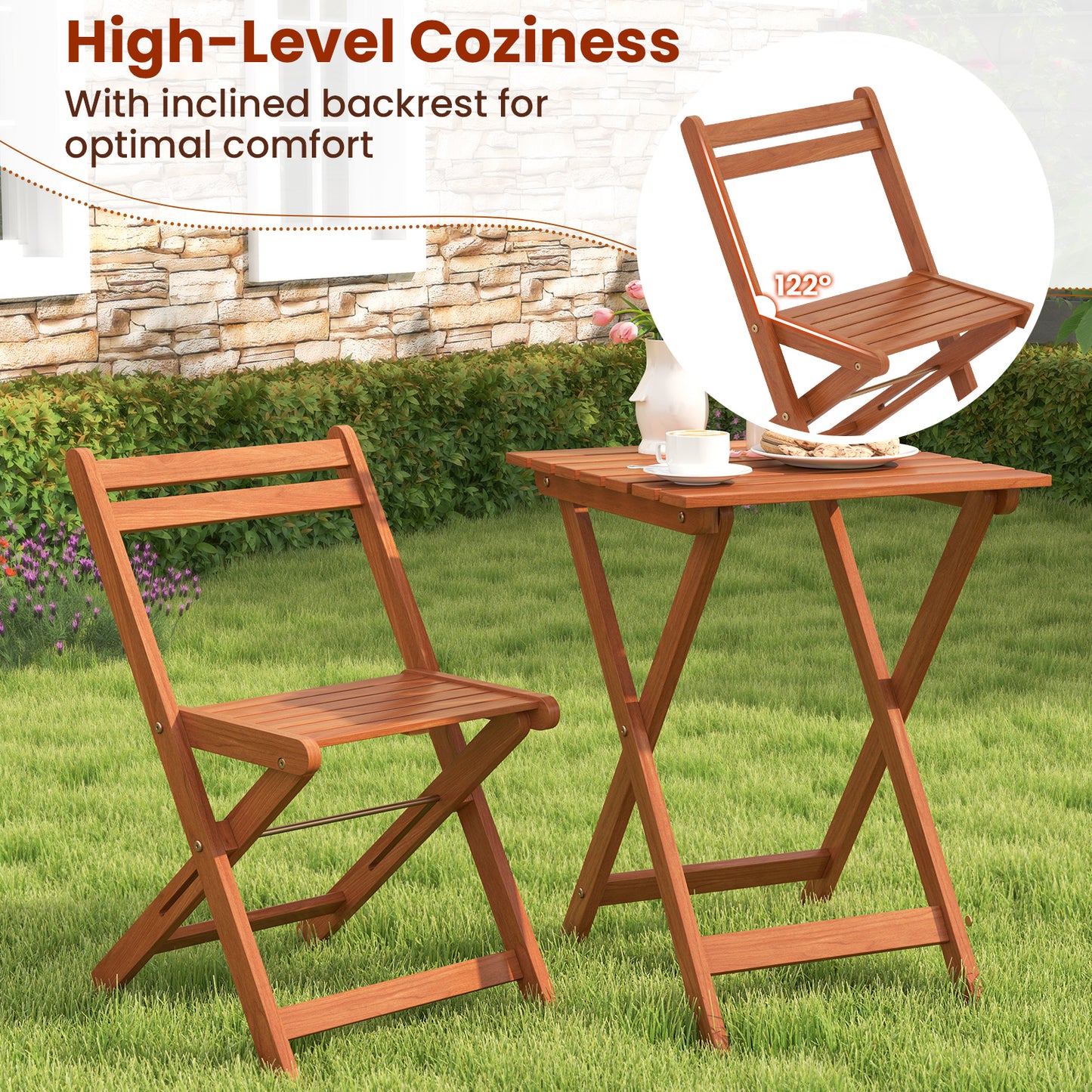 3 Piece Solid Wood Furniture Set, 2 Folding Chairs Patio Furniture Sets at Gallery Canada