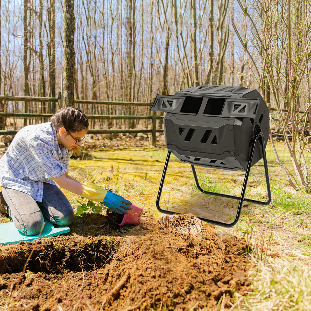 43 Gallon Composting Tumbler, Dual Rotating Chamber, Black Garden Tools at Gallery Canada