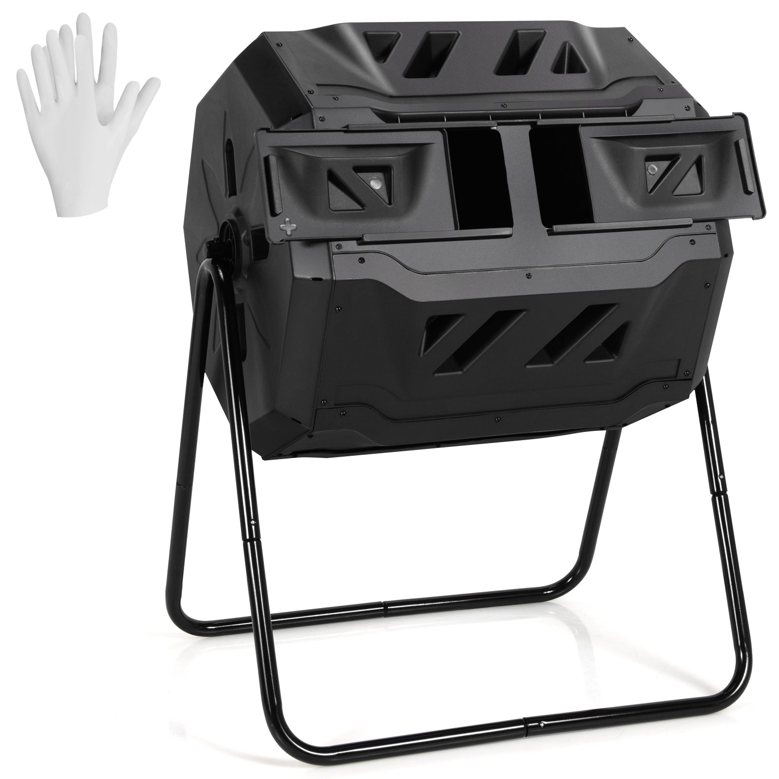 43 Gallon Composting Tumbler, Dual Rotating Chamber, Black Garden Tools at Gallery Canada