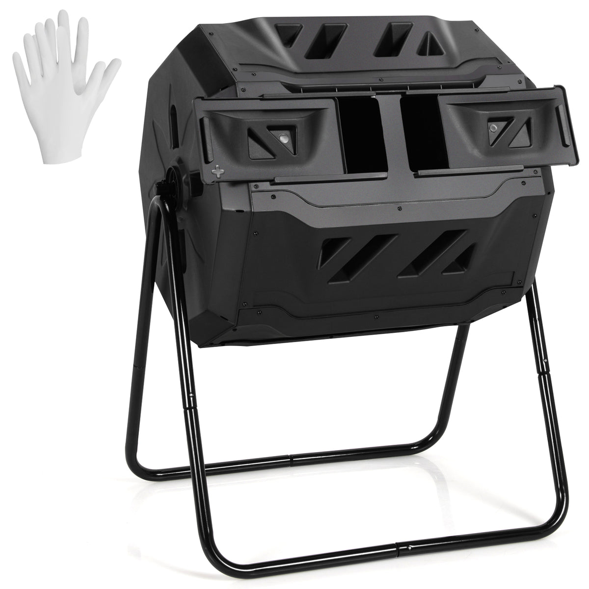 43 Gallon Composting Tumbler, Dual Rotating Chamber, Black Garden Tools at Gallery Canada