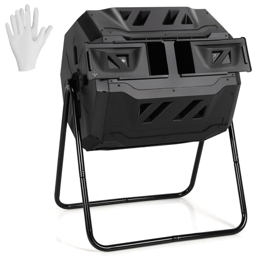 43 Gallon Composting Tumbler, Dual Rotating Chamber, Black