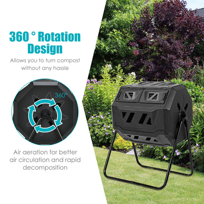 43 Gallon Composting Tumbler, Dual Rotating Chamber, Black Garden Tools at Gallery Canada