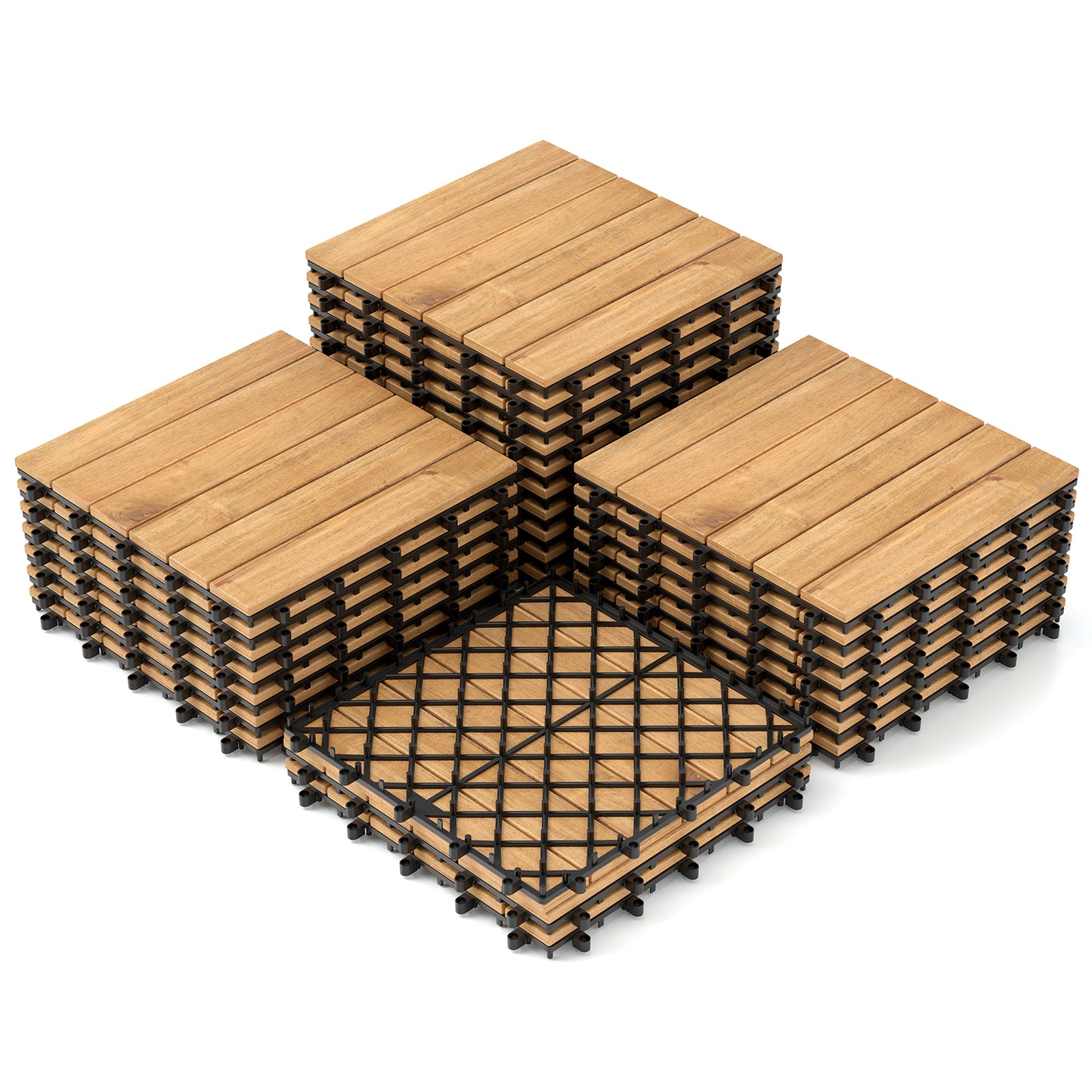 12 x 12 Inch Interlocking Deck Tiles, 30 PCS Acacia Wood Patio Tiles, Natural Decorative Fencing & Flooring at Gallery Canada