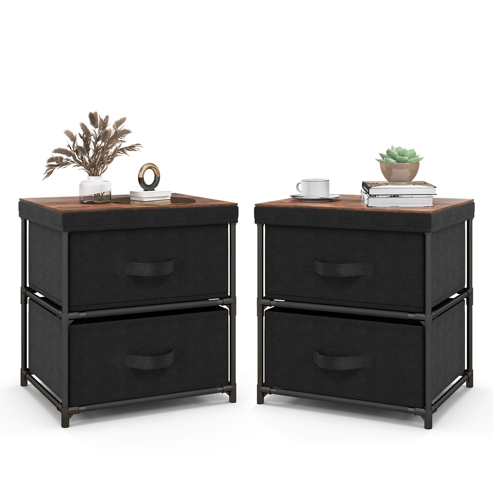 2-Drawer Nightstand With Removable Fabric Bins, Set of 2, Black Nightstands at Gallery Canada