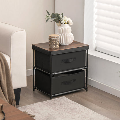 2-Drawer Nightstand With Removable Fabric Bins, Set of 2, Black Nightstands at Gallery Canada