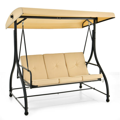3 Seat Outdoor Porch Swing, Adjustable Canopy, Beige Porch Swings at Gallery Canada