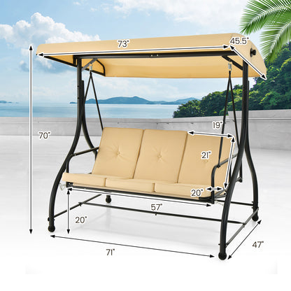 3 Seat Outdoor Porch Swing, Adjustable Canopy, Beige Porch Swings at Gallery Canada