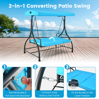 3 Seat Outdoor Swing, Adjustable Canopy, Blue Porch Swings at Gallery Canada