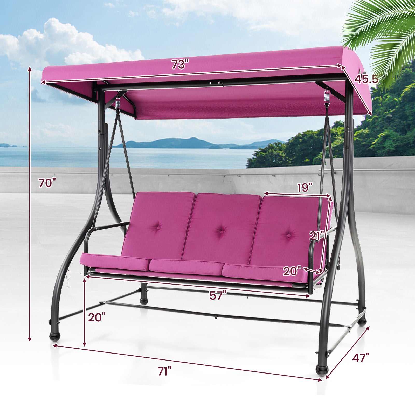 3 Seat Outdoor Porch Swing, Adjustable Canopy, Wine Porch Swings at Gallery Canada
