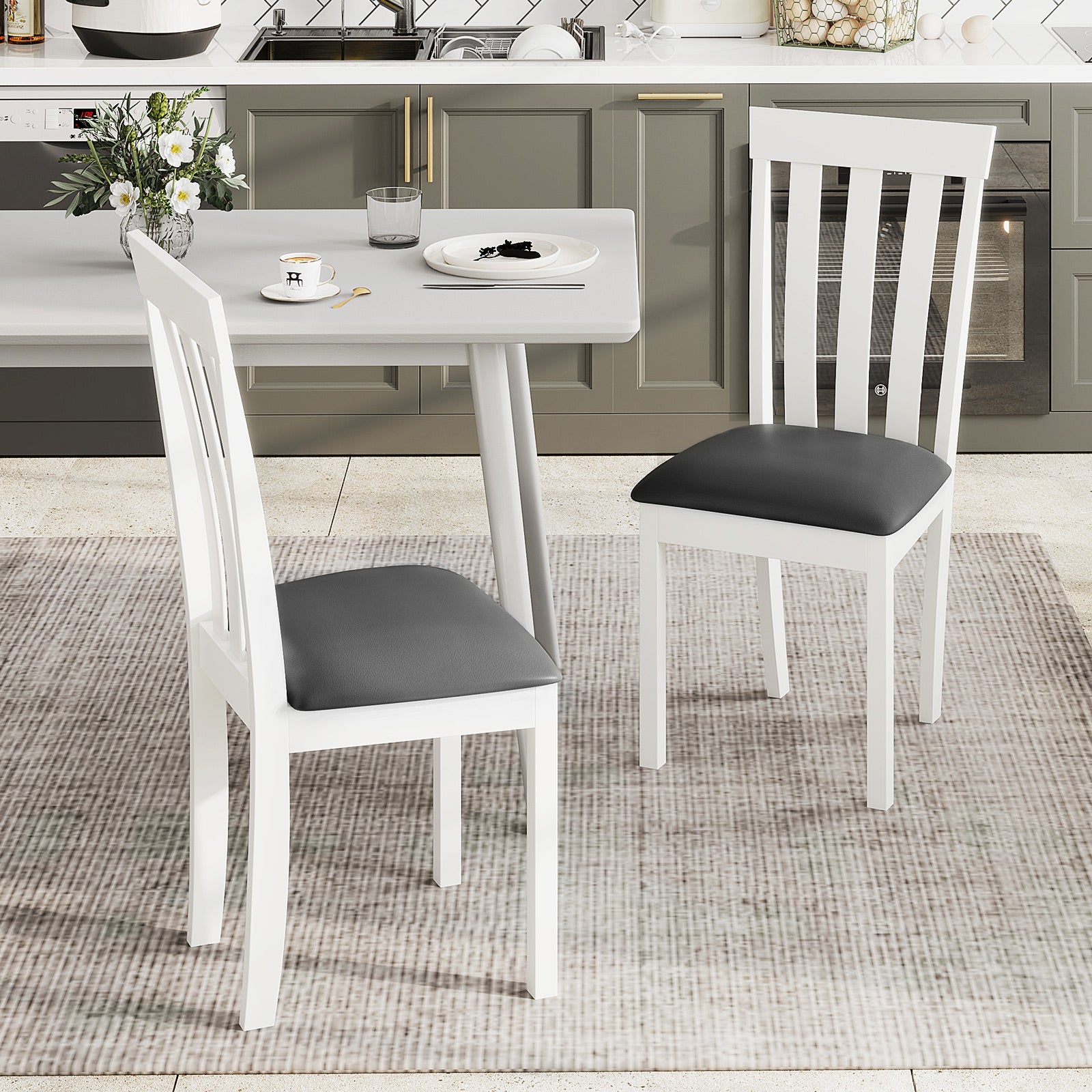 Upholstered Wooden Dining Chair Set, 2 Chairs, White Dining Chairs at Gallery Canada