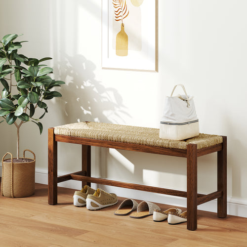 40 Inch Wood Bench, Solid Rubber Wood Frame, Walnut