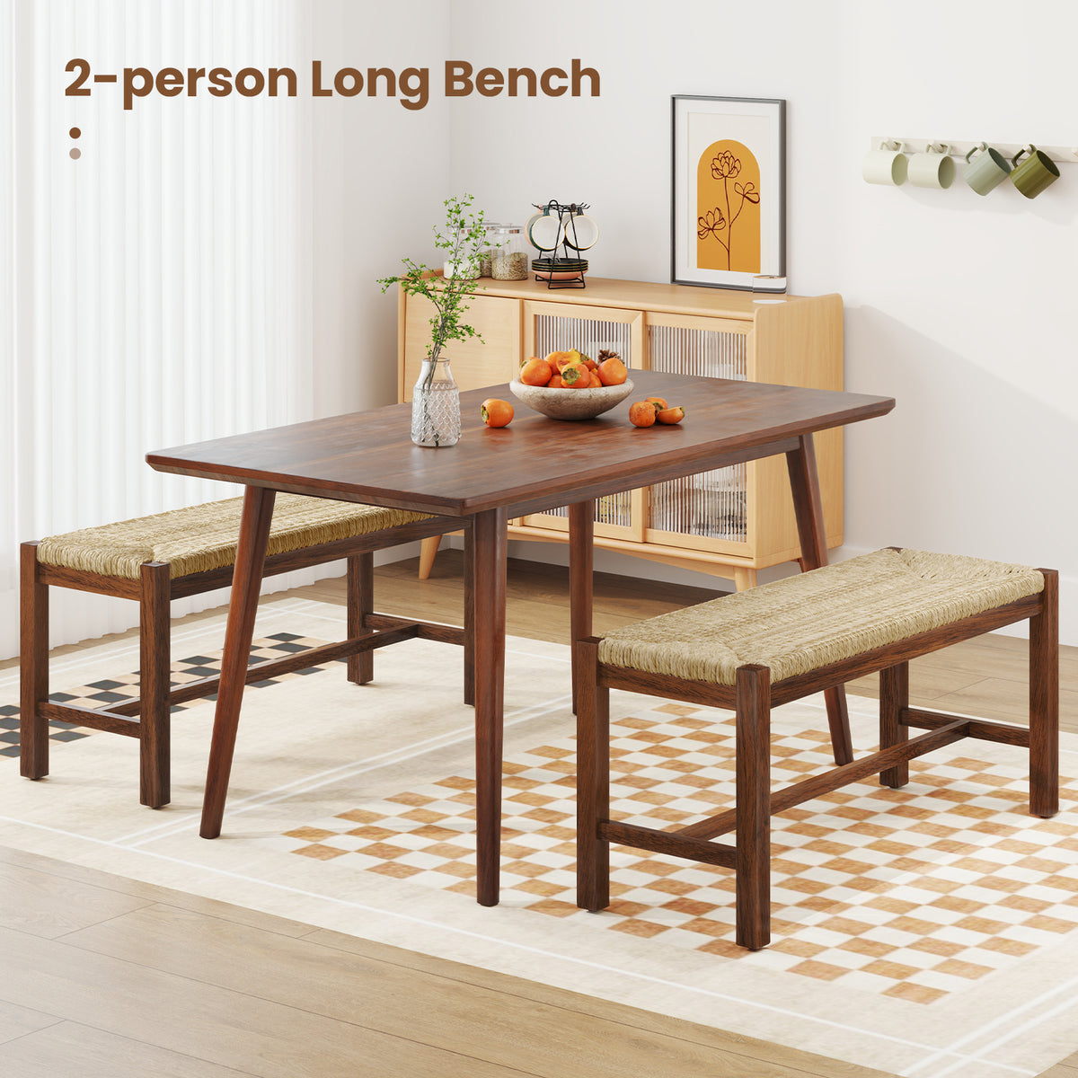40 Inch Wood Bench, Solid Rubber Wood Frame, Walnut Outdoor Benches at Gallery Canada