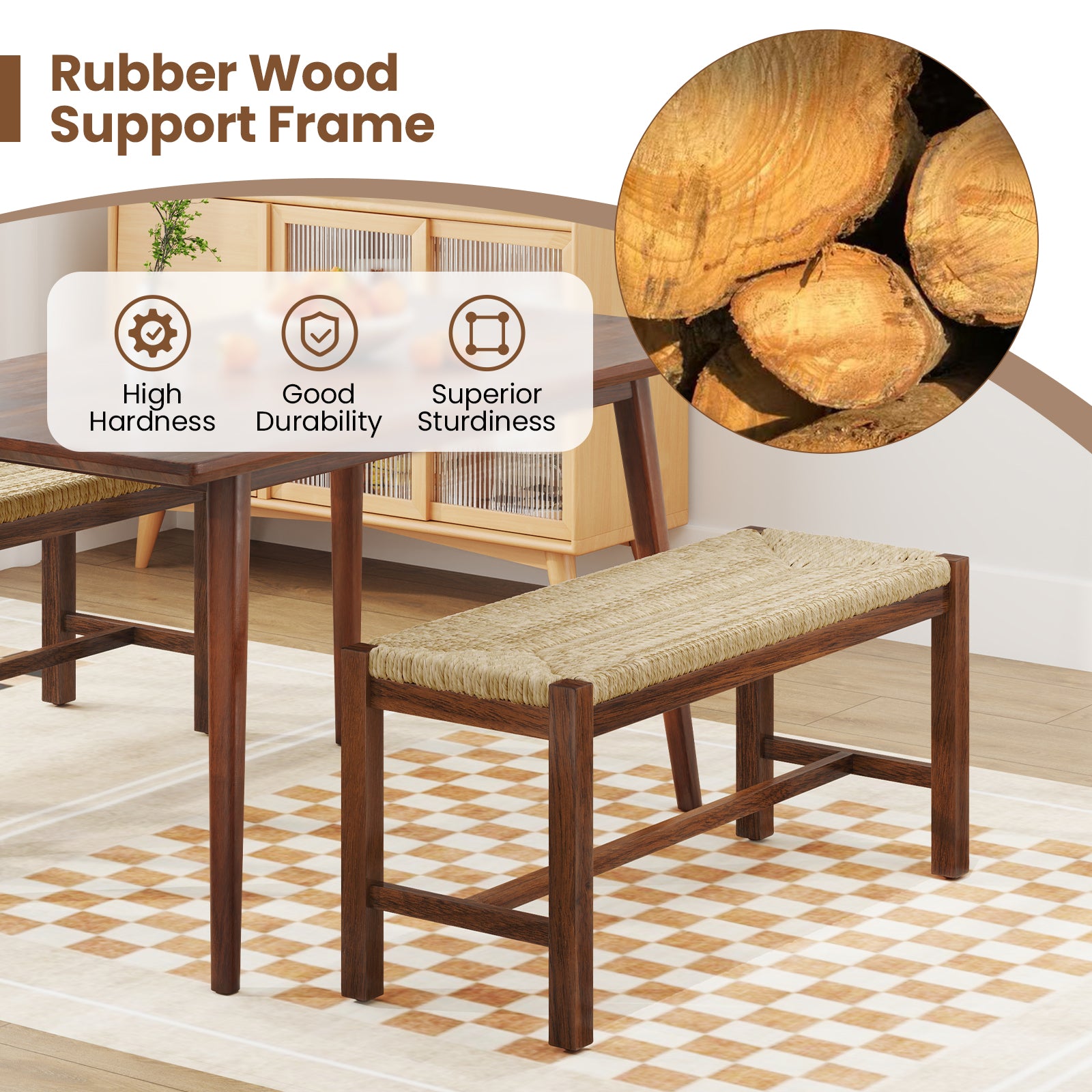 40 Inch Wood Bench, Solid Rubber Wood Frame, Walnut Outdoor Benches at Gallery Canada