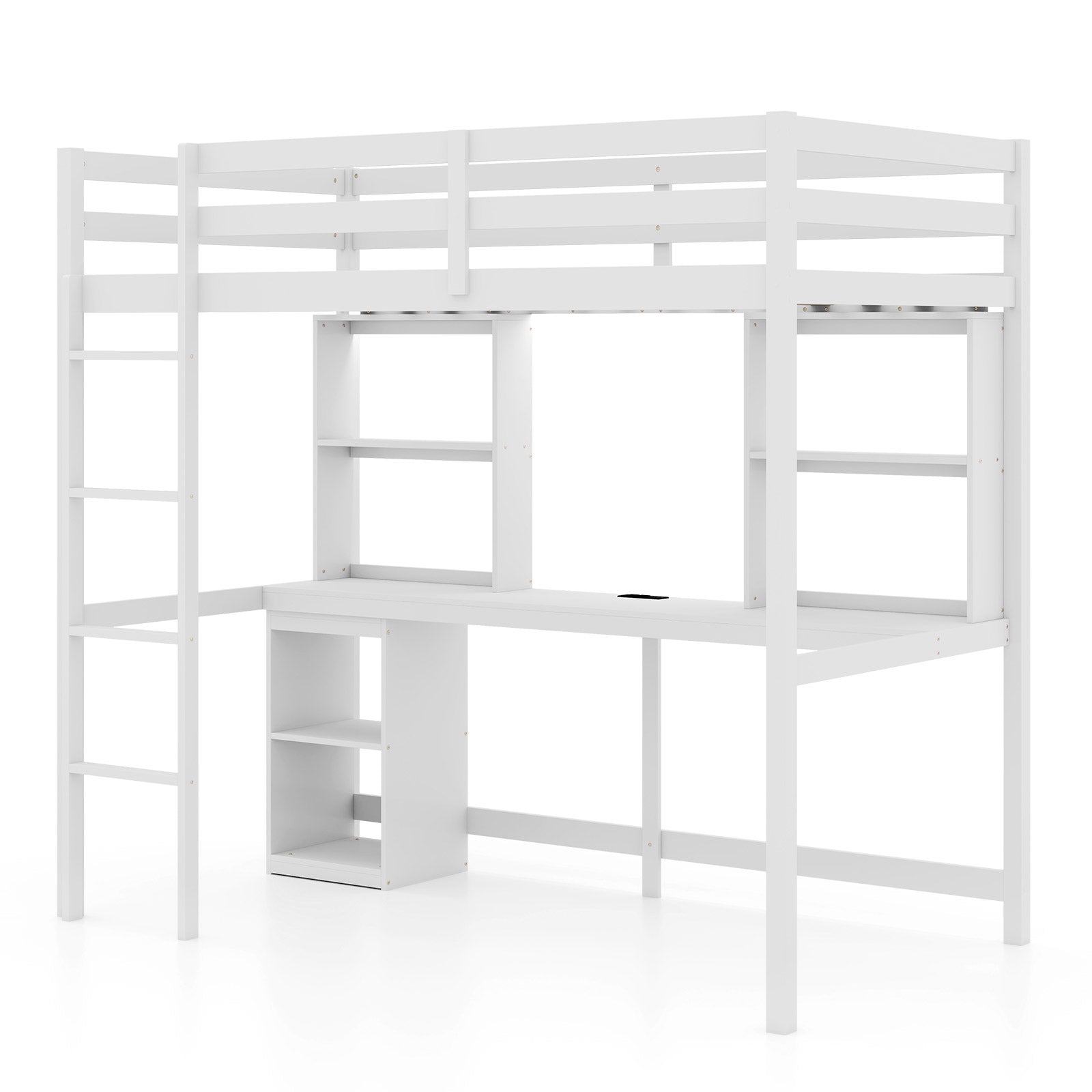 Twin Loft Bed With LED Light And Desk Bunk Bed Frame White at Gallery Canada