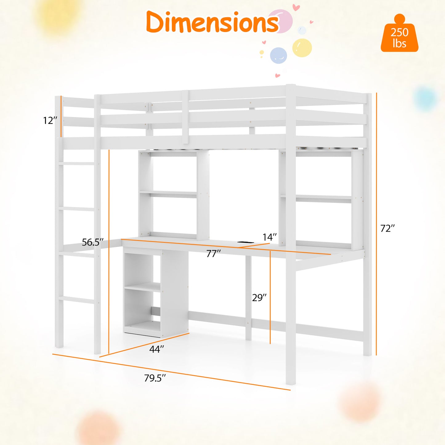 Twin Loft Bed With LED Light And Desk Bunk Bed Frame at Gallery Canada