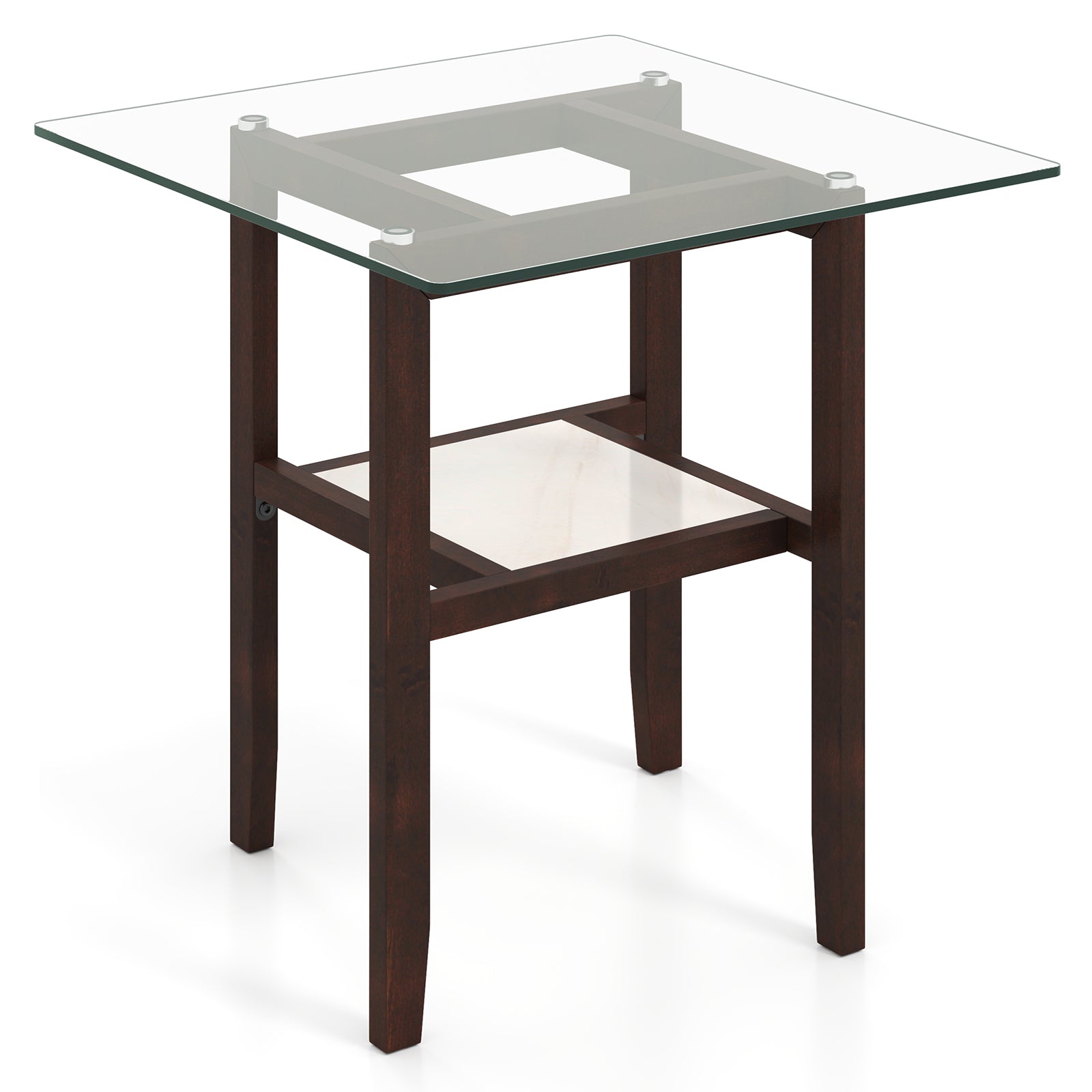 24 Inch 2-Tier Square Glass Coffee Table, Storage Shelf, Brown End & Side Tables at Gallery Canada